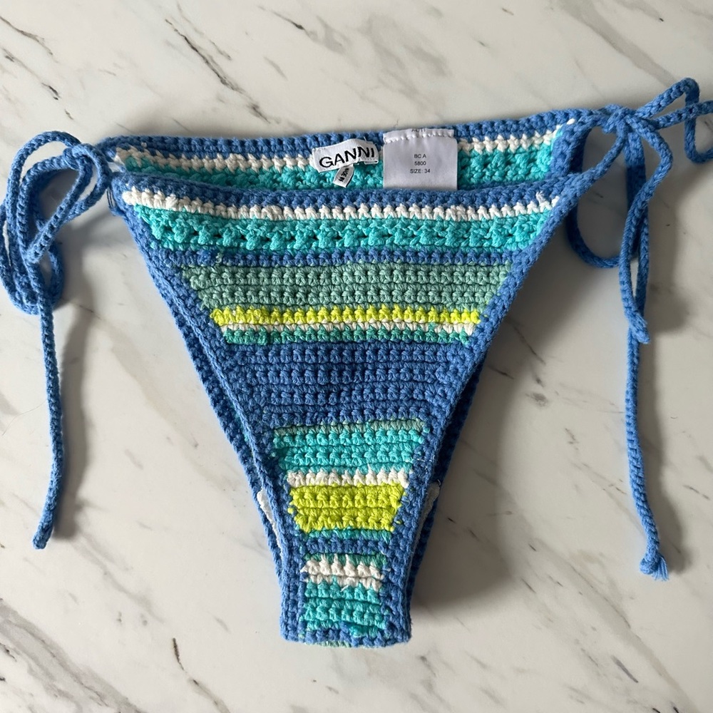 Ganni - Blue Crochet Racerback Bikini Bottom